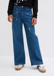 Jean large à broderie pour filles - bleu - taille 176 avec coton - bonprix