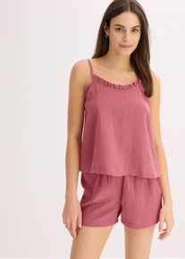 Pyjashort en gaze de coton douce avec top &agrave; fines bretelles - violet - taille 38/40 (S) - 100% coton,Mousseline - bonprix