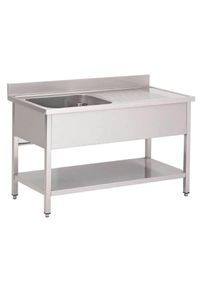 Gastro Evier Basic 12x7 avec 1 cuve à gauche - rebord, fond de cuve, 1 cuve à droite, inox AISI 201, 1200 x 700 x 845-865 mm| Professionnel | HoReCa |
