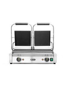 Grill de contact - modèle double, Hendi, dessus et dessous rainurés, 230V/3600W, 570x395x(H)510mm| Professionnel | HoReCa | CHR