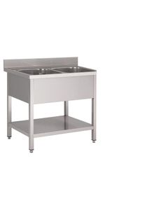 GastroHero Evier Basic 12x7 avec 2 cuves, Evier Gastro, réglable en hauteur, inox| Professionnel | HoReCa | CHR