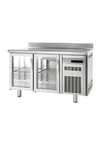 Table réfrigérée Premium 2/0 avec dosseret et portes vitrées| Professionnel | HoReCa | CHR