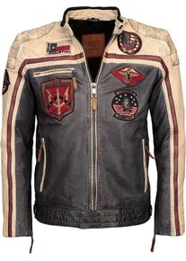 Top Gun Racing, leren jas , kleur: donkerblauw/witte/donkerrood , maat: XL