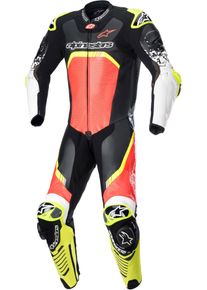 Alpinestars GP Tech V4, kombinezon skórzany 1szt. perforowany , kolor: Czarny/Neonowyowy-Czerwony/Neonowyowy-Żółty , rozmiar: 48