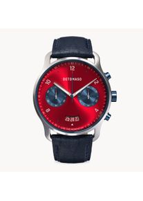 deTomaso Men's Watch - Silver Red - Chronograph, case made of surgical steel, sapphire-hardened mineral glass, Leather Strap, 42mm diameter, Japanese quartz