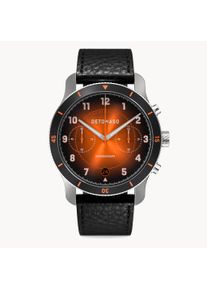 deTomaso Men's Watch - Black Orange - Chronograph, case made of surgical steel, sapphire-hardened mineral glass, leather strap, 42mm diameter, Japanese quartz