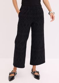 bonprix Spodnie culottes z ażurowej dzianiny, czarny, 34