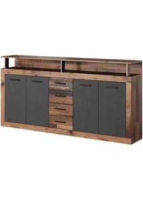 Mid.you Sideboard , Anthrazit, Alteiche , Kunststoff , 2 Fächer , 4 Schubladen , 190x96x32 cm , stehend, in verschiedenen Holzdekoren erhältlich , Kleinmöbel, Kommoden, Sideboards