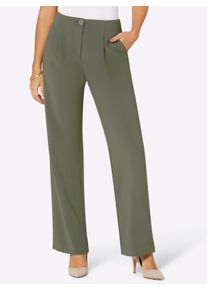 Damen Bundfaltenhose mit weiten Beinen in khaki ,Größe 46, WITT, 63% Polyester, 33% Viskose, 4% Elasthan