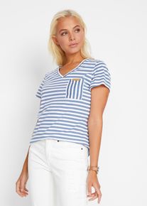T-shirt gestreept - blauw - maat 56/58 (3XL) - 100% katoen - bonprix