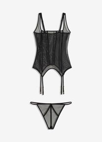 Bustier met jarretels en slip (2-dlg. set) - zwart - maat 36/38 (S) - bonprix