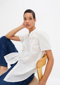 Blouse met broderie anglaise - wit - maat 38 - met katoen - bonprix