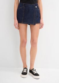 Spijker broekrok in wikkellook mid waist - blauw - maat 38 - met katoen - bonprix