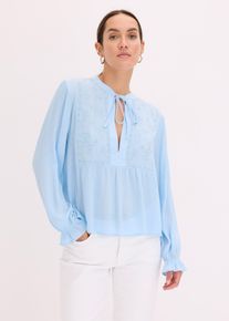 Blouse met broderie anglaise - blauw - maat 46 - viscose - bonprix