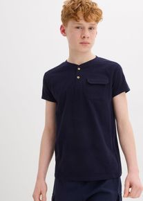 Henley T-shirt met biologisch katoen korte mouwen ( set van 2) - blauw - maat 128/134 - met katoen - bonprix