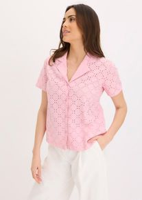 Blouse met broderie anglaise - roze - maat 36 - 100% katoen - bonprix