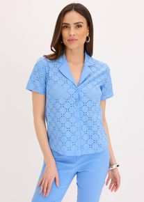 Blouse met broderie anglaise - blauw - maat 34 - 100% katoen - bonprix