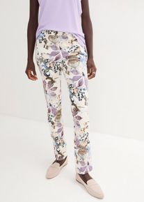 Stretch-Hose mit Blumen-Print, beige, Größe 42, mit Baumwolle, bonprix
