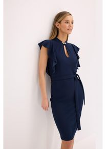 Etuikleid mit Accessoire-Verschluss am Ausschnitt, blau, Größe 32/34 (XS), bonprix