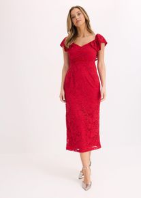 Spitzenkleid mit drapierten Ärmel, rot, Größe 40, bonprix