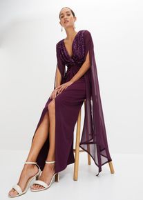 Maxikleid mit Pailletten und Chiffon-Ärmel, lila, Größe 40/42 (M), bonprix