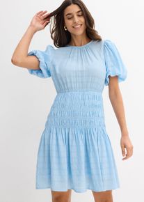 Minikleid mit Smokeinsatz, blau, Größe 46, Viskose, bonprix