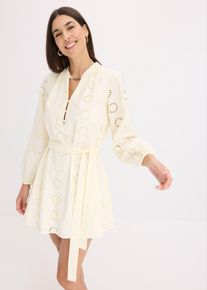Blusenkleid aus reiner Bio-Baumwolle, weiß, Größe 48, mit Baumwolle, bonprix