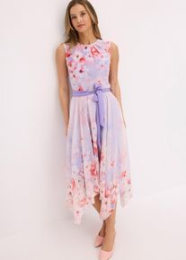Chiffonkleid mit Zipfelsaum und Bindeband, lila, Größe 40, bonprix