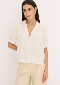 Satin-Bluse mit Reverskragen - beige - Größe 50 - bonprix