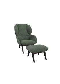 FLEXLUX Oorfauteuil Adria designstoel, loungestoel, Stijl & comfort, organische vorm, zwarte houten voet fauteuils maat Structuur groen