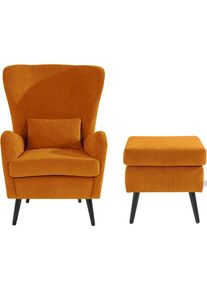 Guido Maria Kretschmer Home & Living Guido Maria Kretschmer Home&Living Fauteuil Sallito, oorfauteuil, TV-stoel voor woonkamer, ook in velours cord fauteuils maat Ribfluweel oranje