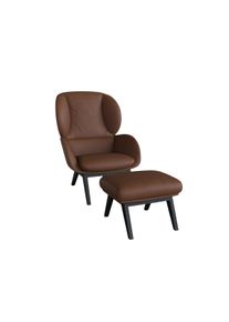 FLEXLUX Oorfauteuil Adria designstoel, loungestoel, Stijl & comfort, organische vorm, zwarte houten voet fauteuils maat Echtleer bruin