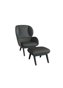 FLEXLUX Oorfauteuil Adria designstoel, loungestoel, Stijl & comfort, organische vorm, zwarte houten voet fauteuils maat Echtleer grijs