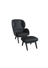 FLEXLUX Oorfauteuil Adria designstoel, loungestoel, Stijl & comfort, organische vorm, zwarte houten voet fauteuils maat Echtleer zwart