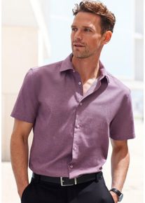 H.I.S. H.I.S Overhemd met korte mouwen Regular fit elastisch jacquard korte mouwen shirt heren overhemden maat S (37/38) paars