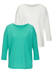 Vivance Shirt met lange mouwen Met modieuze structuur van kreukvrije kwaliteit met katoen (Set van 2) dames longsleeves maat 32/34 blauw