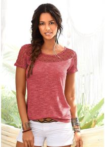 Vivance Shirt met korte mouwen Met zachte gehaakte kant van zachte kwaliteit met linnen dames t-shirts maat 32/34 bruin