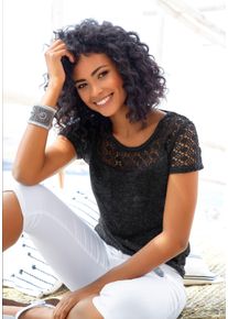 Vivance Shirt met korte mouwen Met zachte gehaakte kant van zachte kwaliteit met linnen dames t-shirts maat 32/34 grijs
