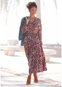 Lascana Maxi-jurk met bloemenprint en v-hals, zomerjurk dames maxi-jurken maat 34 multicolor