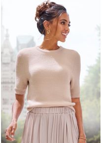 Lascana Trui met korte mouwen zachte gebreide trui, figuurvolgende snit dames truien maat 32/34 beige