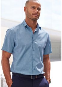 H.I.S. H.I.S Overhemd met korte mouwen Regular fit elastisch jacquard korte mouwen shirt heren overhemden maat S (37/38) blauw