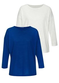 Vivance Shirt met lange mouwen Met modieuze structuur van kreukvrije kwaliteit met katoen (Set van 2) dames longsleeves maat 32/34 blauw