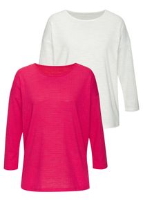 Vivance Shirt met lange mouwen Met modieuze structuur van kreukvrije kwaliteit met katoen (Set van 2) dames longsleeves maat 32/34 rood