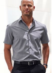 H.I.S. H.I.S Overhemd met korte mouwen Regular fit elastisch jacquard korte mouwen shirt heren overhemden maat S (37/38) grijs