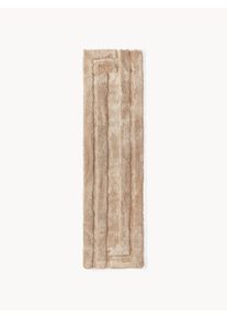 Puszysty chodnik z długim włosiem z wypukłą strukturą Genève Brązowy Włókno syntetyczne S 80 x D 300 cm | Westwing Collection