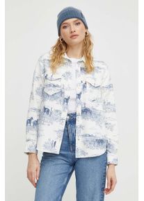 Levi's camasa jeans femei, culoarea bej, cu guler clasic, regular