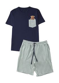 Trendyol Pyjama kurz Herren indigo / braun / hellgrün / weiß Größe S