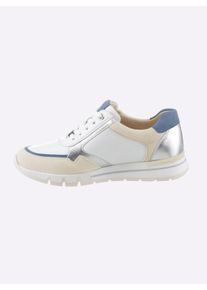 Caprice Dames Sneaker in een mix van gladleer en suède in wit/jeansblauw ,maat 37, Witt, 60% Glad leer, 40% Suède