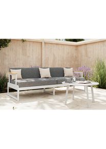 Ambia Garden Loungesofa , Weiß , Holz, Metall , Akazie , Hartholz , Füllung: Baumwollfüllung, Vlies, Komfortschaum,Baumwollfüllung, Vlies,