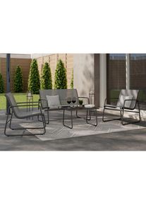 Ambia Garden Gartenset , Schwarz, Dunkelgrau , Metall, Glas, Textil , 4-teilig , Gartenmöbel, Loungemöbel, Loungegarnituren